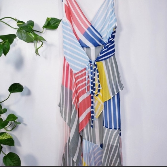 $695 TANYA TAYLOR Runway Colorful Silk Midi Dress - Picture 5 of 8